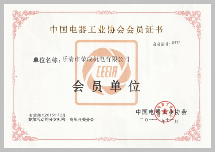 中國電器工業(yè)協(xié)會會員證書